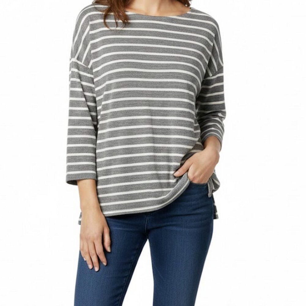 J. Crew Women's Gray/White Stripe Top, Long Sleeve Oversize Side Zippers, sz XL
